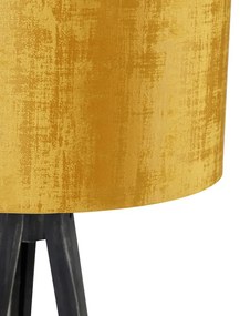 Stojacia lampa statív čierny so zlatým tienidlom 50 cm - Tripod Classic