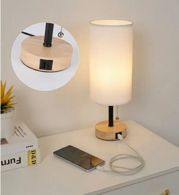 Brilagi - Stolová lampa s USB portom TABLON 1xE27/25W/230V dub/čierna/biela