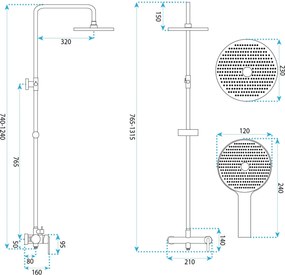 Rea Ontario, sprchový set s ručnou a hlavovou sprchou, čierna matná, REA-P5712