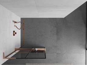 Mexen Kioto+ L, sprchová zástena Walk-In s poličkou a vešiakom 80 x 200 cm, 8mm číre sklo čierny vzor, medený matný profil, 800-080-123-65-77