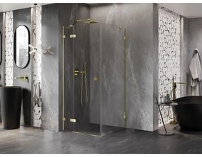 Mexen Lunar, výklopný sprchový kút ľavý 80 x 80 cm, 8mm číre sklo, zlatý profil, 834-080-080-50-00-L