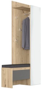 Vešiakový panel s lavicou a zrkadlom Thebes HW - dub artisan / sivá