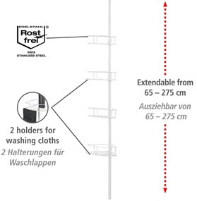Biela rohová teleskopická kúpeľňová polička z nehrdzavejúcej ocele Dolcedo – Wenko