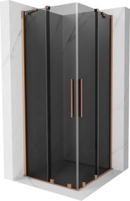 Mexen Velar Duo, sprchový kút s posuvnými dverami 80 x 80 cm, 8mm šedé sklo, medená matná, 871-080-080-42-65