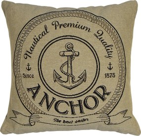 Béžovo-čierny gobelínový vankúš s kotvou Anchor - 45*45*16cm
