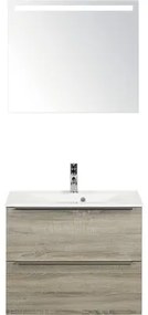 Kúpeľňový nábytkový set Pulse 70 cm s umývadlom a zrkadlom s LED osvetlením dub sivý