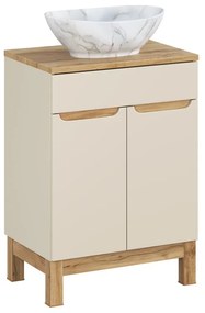 Koupelnová skříňka Bali Casad Pati s deskou a umyvadlem 60 cm kašmírová/dub wotan