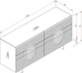 Komoda Hudson 160 cm biela/chróm