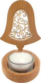 AMADEA Drevený svietnik zvonček s vkladom - ornament, masívne drevo, výška 10 cm