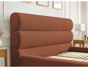 Oranžová čalúnená dvojlôžková posteľ s úložným priestorom s roštom 160x200 cm Jagna – Bobochic Paris