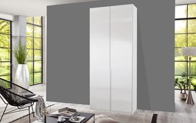Šatníková skriňa New York D, 90 cm, biela / biely lesk