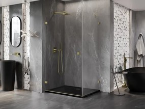 Mexen Lunar-B, výklopný sprchový kút ľavý 80 x 70 cm, 8mm číre sklo, zlatý kartáčovaný - 832-080-070-55-00-L