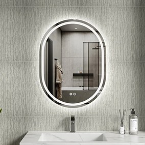 Erga Lyra, oválne LED zrkadlo 60x80cm, 3 farby svetla, predné a zadné osvetlenie, vyhrievacia podložka proti zapareniu, ERG-V01-LYRA-6080-CL