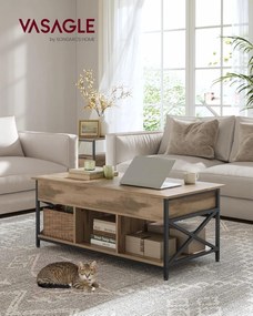 Konferenčný stolík, výškovo nastaviteľný, so zásuvkami, 50 x 100 cm, ťavohnedý