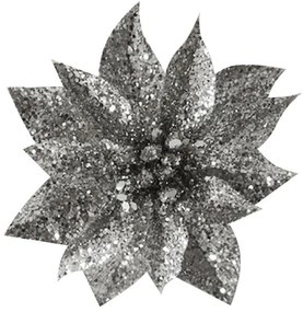 Slovakia Trend Kvet GlitterPoinsettia, so štipcom,strieborný, 9x8 cm