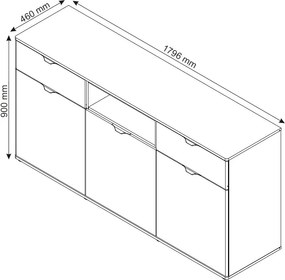 Široká komoda Avola, 180 cm, béžová kašmír/dub cremona