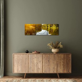 Obraz - Jazero pri lese (s hodinami) (90x30 cm)