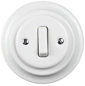 Elhard Okrúhly keramický vypínač s kolískou č.1, biely - kompletný KV5001W