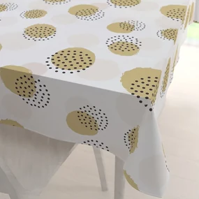 Biante Teflónový obdĺžnikový obrus TF-059 Okrové a svetlo marhuľové bodkované kruhy na bielom 50x100 cm