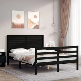 Rám postele s čelom čierny 4FT malé dvojlôžko masívne drevo 3195000