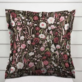 Biante Bavlnená obliečka na vankúš s lemom Sandra SA-740 Lúčne kvietky na temne hnedom 30 x 50 cm