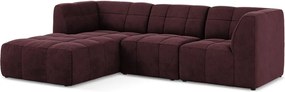 Vínovočervená zamatová rohová pohovka (ľavý roh/s leňoškou) Aloha – Makamii