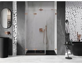 Mexen Lunar-F, skladacie ľavé sprchové dvere 140 cm, 8mm číre sklo, medený matný profil, 836S-140-050-65-00-L