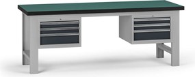 Pracovný stôl do dielne G8, 2100 x 750 x 800 mm, 2x kontejner, 6 zásuviek, grafit