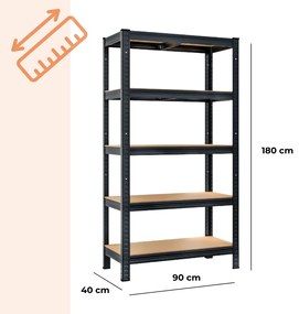 Jurhan Regál s vysokou nosnosťou HEAVY, max. 875kg, 90x40x180cm, čierna