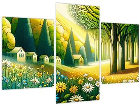 Obraz - Dedina v žlto-zelenej (90x60 cm)