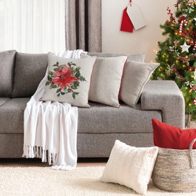 VIANOČNÁ DEKORAČNÁ OBLIEČKA NA VANKÚŠ POINSETTIA 45X45 CM VZOROVANÁ