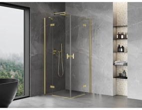 Mexen Mist-H Duo, 2-krídlový výklopný sprchový kút 75 x 75 cm, číre sklo, zlatý matný profil, 8A5-075L-075P-55-00