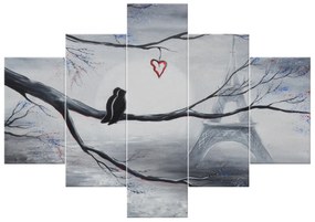 Gario Ručne maľovaný obraz Vtáčia romantika v Paríži - 5 dielny Rozmery: 150 x 70 cm