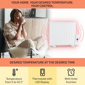 OneConcept Wallander, olejový radiátor, 600 W, termostat, olejové vyhrievanie, plochý dizajn, biely