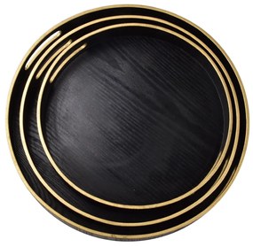 Súprava 3 okrúhlych podnosov Blanche čierno-zlatá