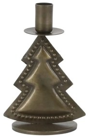 Mosadzný antik kovový svietnik na úzku sviečku stromček Cannie - 5,5*11cm
