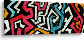 Obraz grafické abstrakcie (s hodinami) (90x30 cm)