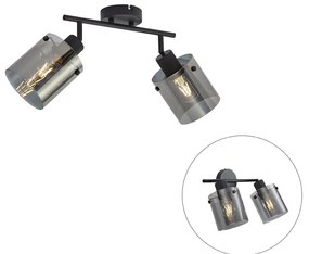 Dizajnový stropný reflektor čierny s dymovým sklom 2-svetlá - Domo