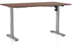 Výškovo nastaviteľný stôl OfficeTech A, 140 x 80 cm, sivá podnož, orech