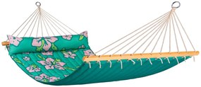 La Siesta HAWAII DOUBLE -  priestranná, polstrovaná hojdacia sieť s tyčou, látka: 100 % polypropylén / laná a výplň: 100 % polyester / rozperná tyč: borovica