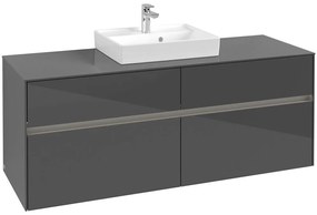 VILLEROY &amp; BOCH Collaro závesná skrinka pod umývadlo na dosku (umývadlo v strede), 4 zásuvky, s LED osvetlením, 1400 x 500 x 548 mm, Glossy Grey, C073B0FP