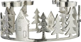 ADVENT Adventný veniec domčeky 35 cm - strieborná