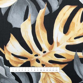 Biante Bavlnené posteľné obliečky Sandra SA-228 Sivé a zlaté tropické listy na čiernom Jednolôžko 140x200 a 70x90 cm