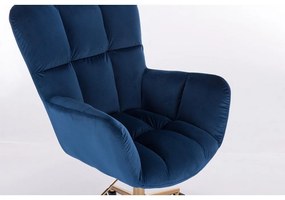 LuxuryForm DESIGN Kreslo AURORA VELUR na zlatej podstave s kolieskami - modré