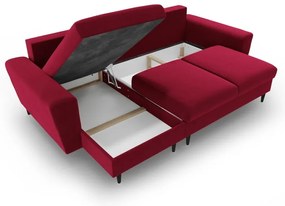 Červená zamatová rozkladacia/s úložným priestorom rohová pohovka Kyoto – Cosmopolitan Design