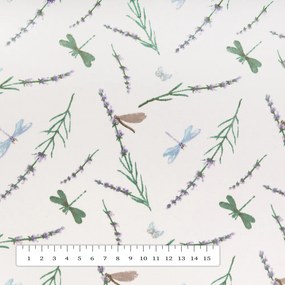 Biante Bavlnený behúň na stôl Sandra SA-560 Vážky a levandule na bielom 35x140 cm