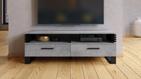 GOKEE RTV-145 Betón Millenium/ Čierna matná - MODERNÁ SKRIŇA POD TELEVÍZOR S LAMELAMI