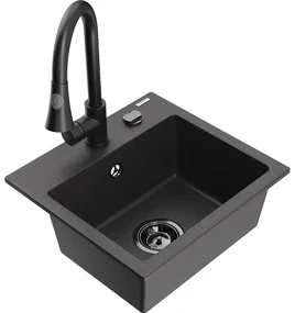 Mexen Milo, 1-komorový granitový drez 435x410x171 mm a drezová batéria Elia, čierna škvrnitá, 6505-76-670101-70-B