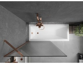 Mexen Next, vaňová zástena 1-krídlová 90 x 150 cm, fixné krídlo, 6 mm sklo s pruhmi, ružové zlato profil, 895-090-000-00-09-60