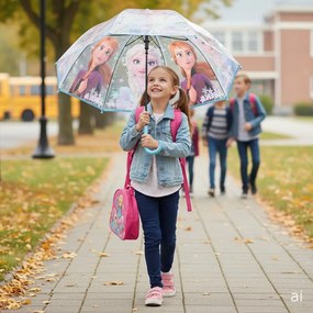 Dievčenský priehľadný dáždnik Ľadové kráľovstvo - Frozen - motív Anna a Elsa